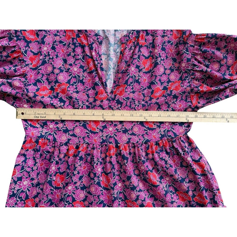 SUNDRY Floral Tiered Dress Sz 1 Women’s Small 4-6 Cottage Core Navy Pink Pockets - Picture 11 of 16